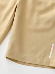 1 pieza Pantalones cortos casuales y sueltos de pierna recta para hombre, de verano - Caqui - Ver 4