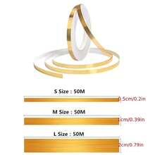 1 pieza Cinta autoadhesiva de azulejos en oro, negro y plata, tira de sellado de brechas impermeable de PVC para paredes y suelos, etiqueta engomada que embellece las brechas de baldosas, decoración del hogar, varios anchos (1cm / 2cm) - Dorado - Ver 4