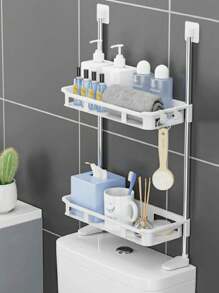 Organizador de baño sobre inodoro, estante de almacenamiento sobre el inodoro, estante de inodoro con soporte para papel higiénico, estante de baño sobre el inodoro, estante de almacenamiento de inodoro de 2 niveles - Blanco - Ver 3