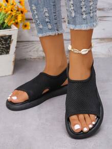 Women's Fashionable Breathable Mesh Elastic Band Comfortable Lightweight Flat Sandals