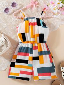 BASUSARRI 年轻女孩无袖连体裤，适合夏季和海滩度假，不含腰带 - 彩色 - 查看 1