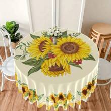 1pc Sunflower Oil Painting Printed Tablecloth, Suitable For Patio Dining, Multipurpose Use As  Or Curtain Decoration