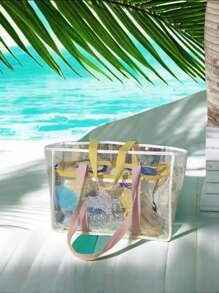 1 Piece 透明果冻袋 大容量 高品质 PVC 透明沙滩包 手提包 化妆品收纳包 洗漱包 浴室防水游泳收纳包 单肩洗漱包 沙滩包 (多色) 度假包 度假必备 夏季度假 - 無色 - 查看 9