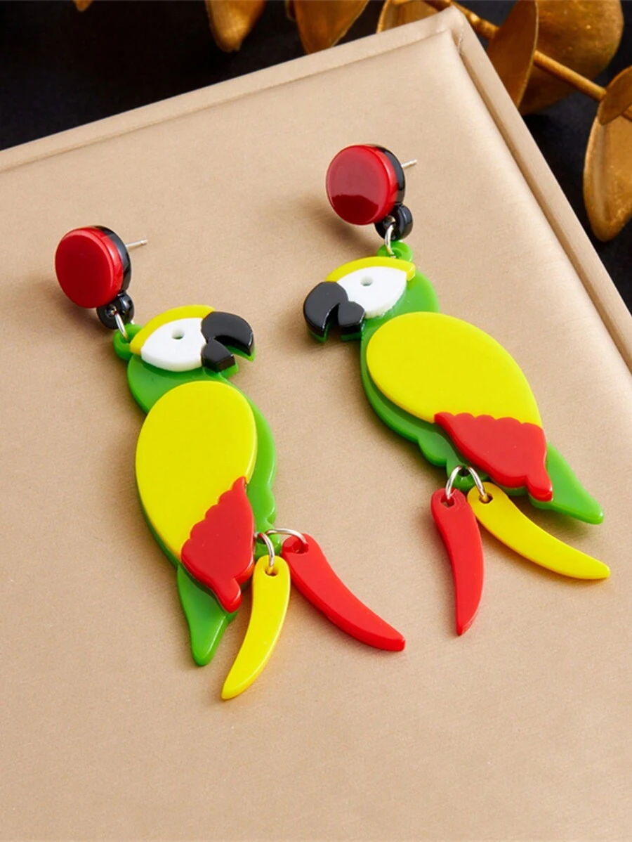 1pair Colorful Bird Shaped Acrylic Pendant Earrings - Multicolor - View 1