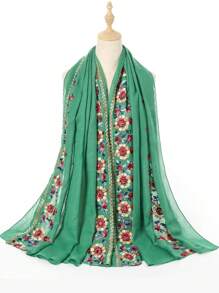 Boho Flower Embroidery Hijab Scarf Casual Outdoor Sunscreen Windproof Beach Towel