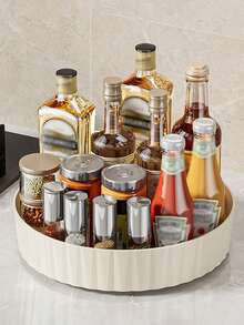 1pc Kitchen Rotating Storage Rack, 360 Degree Rotating Spice Rack, Home Organizer For Seasoning Condiments - White - View 8