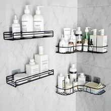 1入浴室置物架，淋浴攔板架，免打孔角落整理架，免釘牆壁掛式儲物架，適用於浴室、廚房，三角形馬桶整理架 - 彩色 - 查看 2