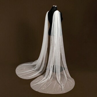 1pc Long Pearl Trim Hooded Cape, Bride Wedding Dress Accessory, Actress Stage Performance Costume, Photography Studio Outfit Fall Clothes For Women