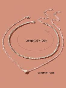 2 peças de colar de strass e coração para decoração de dia dos namorados - Prata - Ver 4