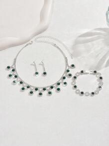 Conjunto de Joias de Casamento da Moda: Colar, Brincos, Pulseira, 4 peças/Conjunto