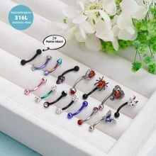 Morlyda 1-28 chiếc khuyên xỏ lông mày 16G thép không gỉ cong thanh tạ nhỏ màu đen khuyên lông mày dọc Labret môi trang sức tai Daith Tragus Rook Helix khuyên tai rốn nhỏ khuyên rốn môi cho phụ nữ nam giới mặc hàng ngày dự tiệc - Nhiều màu - Xem 2