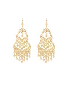 1 par de aretes de aleación exquisitos con borlas ahuecadas, largos aretes colgantes nupciales marroquíes, joyería de oreja de estilo vintage francés para mujeres argelinas, accesorios esenciales para fiestas y festivales