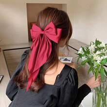 1 Large Bow Spring Clip For Women, Simple And Solid Color Matching, Suitable For Wearing Out
