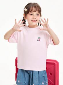 Balabala Tween Girl' T-Shirt, Boys' Short Sleeve, Girls' New Summer Fashion, Children's Top, Cotton Parent-Child Set - Pink - View 1
