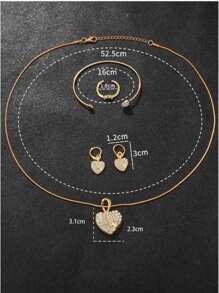 6 Piece Gorgeous, Elegant Women's Quartz Watch With Heart Jewelry Pendant Necklace, Earrings, Rings, Bracelet Set, Perfect Gift For Ladies, Diamond Alloy Strap, Classic Roman Scale Round Dial, Ideal Gift For Sisters And Mothers, Suitable For Daily Wear, Back-To-School Season, Graduation Season, Thanksgiving, Couples, The Best Gifts Watch Box Not Included