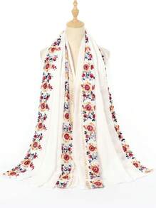 Boho Flower Embroidery Hijab Scarf Casual Outdoor Sunscreen Windproof Beach Towel