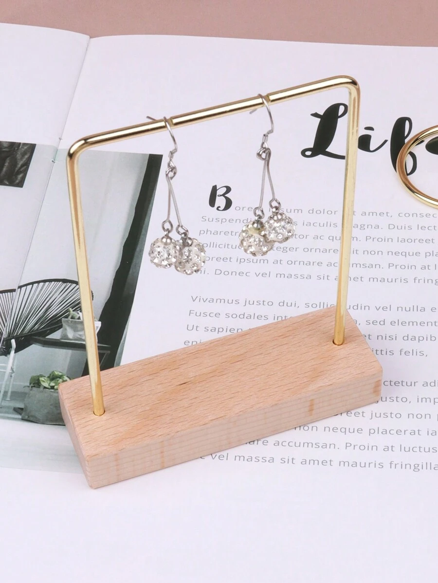 Simple Iron Bamboo Styled Jewelry Organizer, Earring Bracelet Necklace Display Stand (1pc) - Gold - View 1