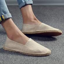 Chaussures de pêcheur en canevas respirante pour hommes, semelle en corde de chanvre, sans lacet, absorbante, anti-odeur, légère, tressée, décontractée, pour les vacances, en canevas de chanvre, chaussures plates noires et blanches, chaussures décontractées respirantes, chaussures de voyage blanches pour les vacances, chaussures noires en corde de chanvre, chaussures unisexes à semelle en chanvre, chaussures à semelle dure pour hommes