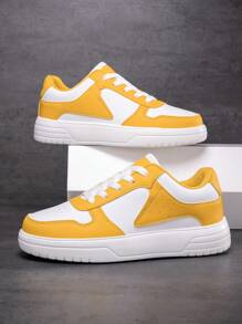 Autumn/Winter Men's Sneakers, Yellow/White Fashion Casual Skateboard Shoes - Yellow - View 2