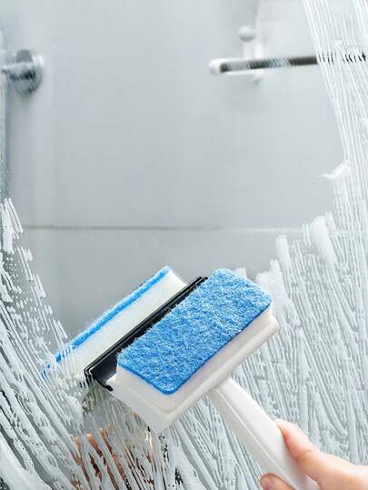 Paquete de 1 Cepillo pequeño creativo de doble cara para limpiar vidrio, azulejos, paredes, ducha con raspador para limpieza de ventanas y espejos - Estilos entregados al azar (ver video)
