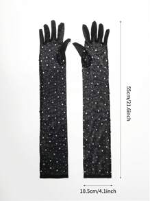 1 Pair Of Women's Fishnet Party Gloves With Artificial Rhinestones, Perfect For Parties, Festivals And Weddings Halloween Witchwedding