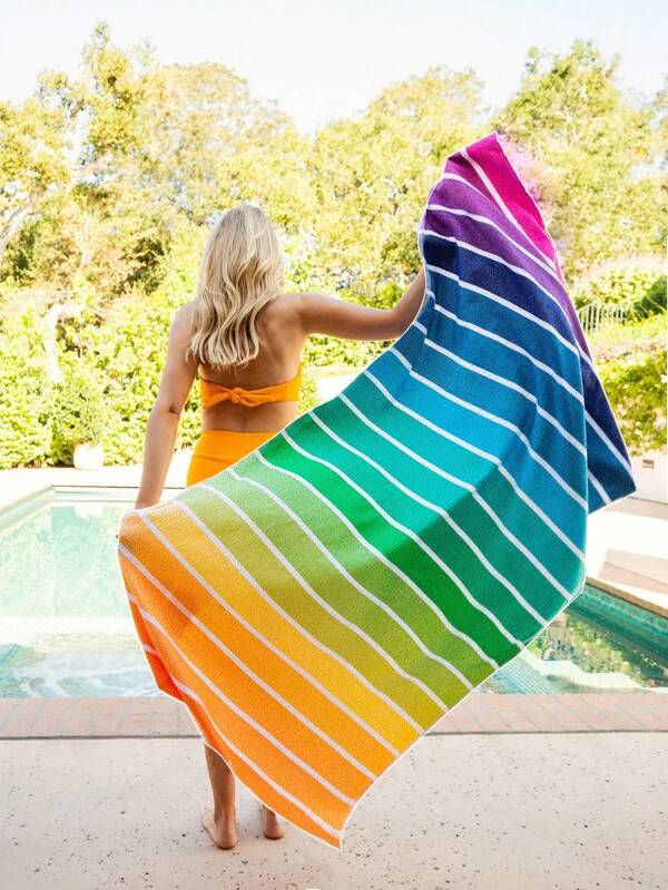 1 Peça Toalha de Praia Extra Grande com Listras Coloridas, Tamanho Grande, Absorção Excelente, Toalha de Praia de Microfibra, Imprescindível no Verão, Adequada para Mulheres, Homens, Meninas, Meninos, À Prova de Vento, Proteção Solar, Praia, Festa, Viagem Seca, Camping, Acessórios de Praia, Presente Essencial para Férias, Decoração de Banheiro, Essenciais de Praia