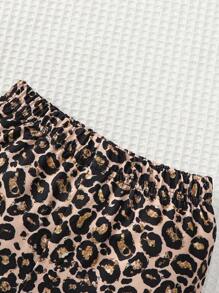 Girls Leopard Print Pink Round Neck Casual Short Sleeve Top + Leopard Print Pants 2 Pieces Set, Spring/Summer