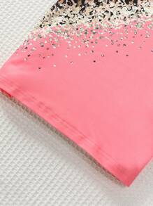 Girls Leopard Print Pink Round Neck Casual Short Sleeve Top + Leopard Print Pants 2 Pieces Set, Spring/Summer