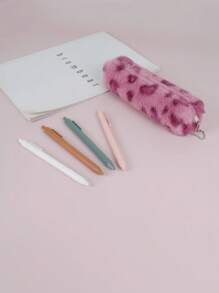X Jess 1pc Heart Pattern Plush Pencil Case,Pencil Pouch,School Bag,Stationery - Dusty Pink - View 7