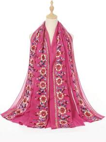 Boho Flower Embroidery Hijab Scarf Casual Outdoor Sunscreen Windproof Beach Towel