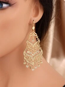 1 par de aretes de aleación exquisitos con borlas ahuecadas, largos aretes colgantes nupciales marroquíes, joyería de oreja de estilo vintage francés para mujeres argelinas, accesorios esenciales para fiestas y festivales
