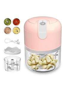 Mini Processador Elétrico de Alimentos Portátil com 3 lâminas de aço inox USB 250 ml Bivolt - Multicolorido - Visão 2