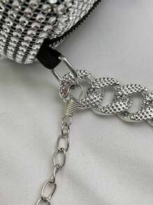 优雅的全钻装饰斜挎包，经典奢华风格长款单肩包，配有可拆卸链条肩带，女士粗链条手柄托特包，优雅的晚宴腋下包，适合婚礼派对狂欢音乐节 - 銀色 - 查看 8