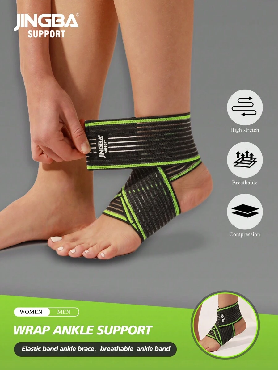 JINGBA SUPPORT 1 pieza Soporte de tobillo ajustable elástico para baloncesto, correr y vóleyball - Verde - Ver 1