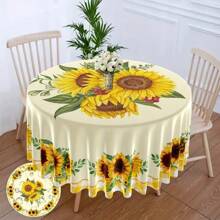 1pc Sunflower Oil Painting Printed Tablecloth, Suitable For Patio Dining, Multipurpose Use As  Or Curtain Decoration