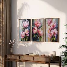 3 件套牡丹油画，粉色花卉壁画，粉色花卉，3 件套印刷品，印刷品壁画，花卉家居装饰，花卉艺术印刷品，墙壁装饰，无框 19.6x27.5 英寸 - 杏色 - 查看 5