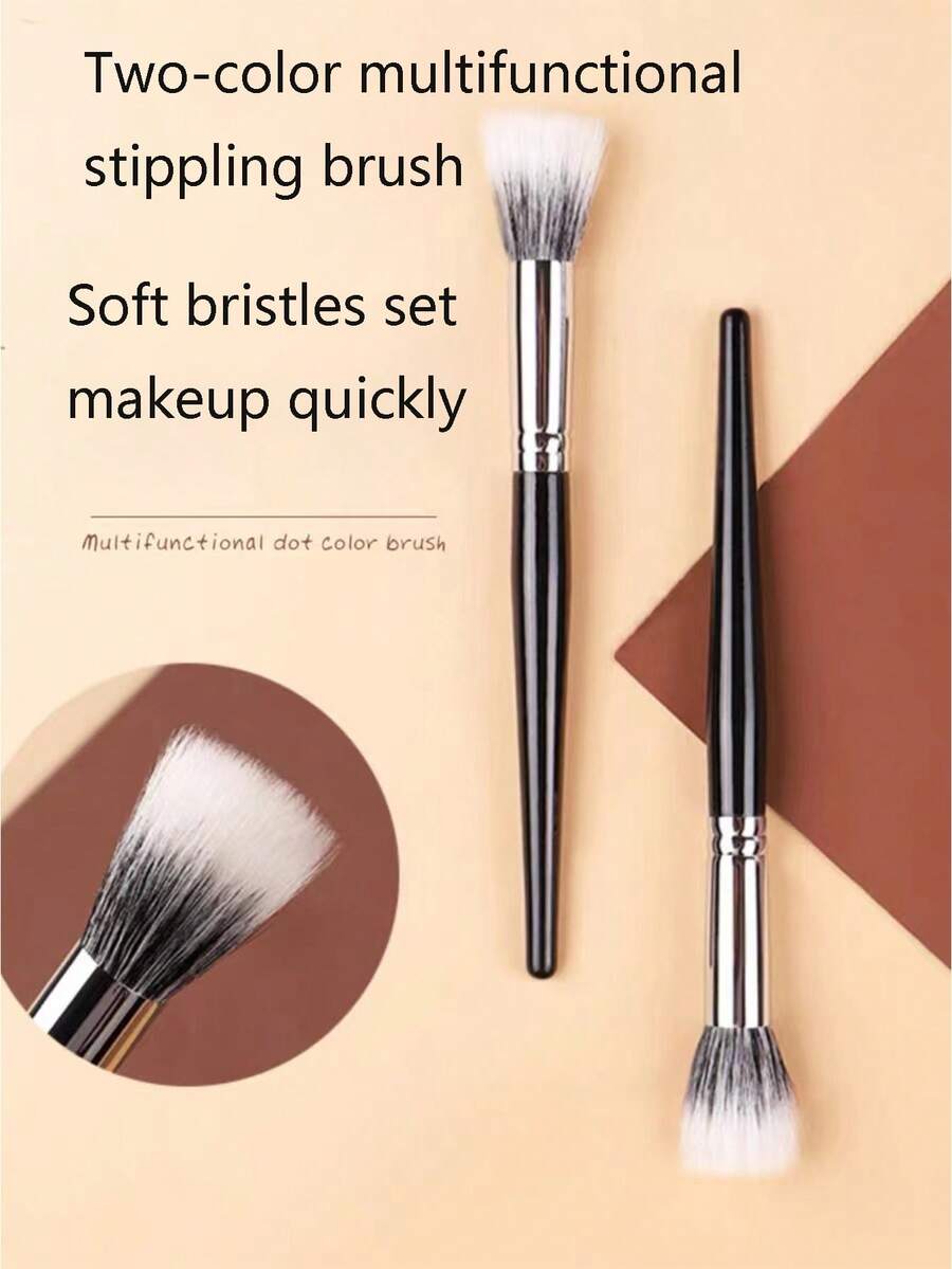 2pcs/Set Black Fine Knitted & Animal Hair Soft Blush Brush, Makeup Brush For Precise Application And Fast Coverage - Black - View 1