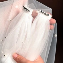 1pc Long Pearl Trim Hooded Cape, Bride Wedding Dress Accessory, Actress Stage Performance Costume, Photography Studio Outfit Fall Clothes For Women