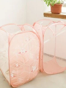 1入組可愛網子彈出式洗衣籃，帶手柄，大容量可折疊輕便髒衣籃，宿舍折疊洗衣籃，洗衣籃折疊收納藍色洗衣籃收納籃可摺疊輕便洗澡筐，適用於家庭、旅行及露營等，可彈出式 - 淺粉紅色 - 查看 5