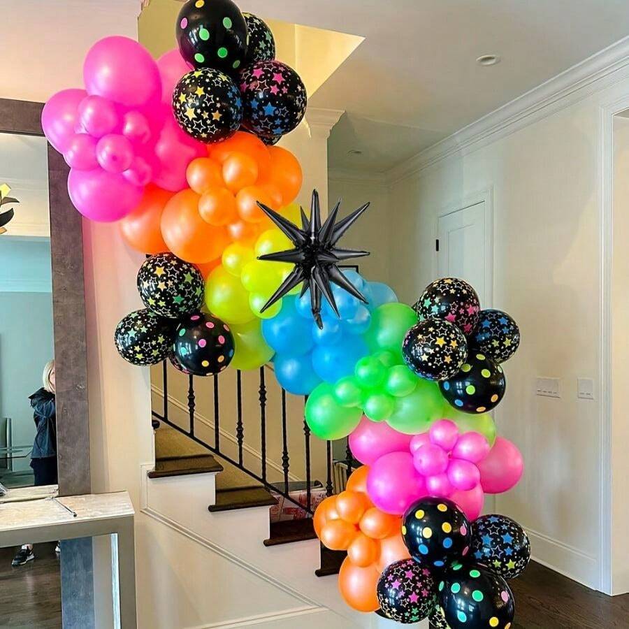 165pcs Rainbow Balloon Arch Garland Kit, UV Fluorescent Glow Balloons
