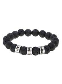10mm Natural Stone Beads Bracelet For Men, Customized With Stainless Steel Name Bead, Can Engrave Family Surname, Father's Day Gift - Lava - View 2