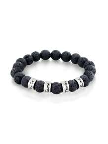 10mm Natural Stone Beads Bracelet For Men, Customized With Stainless Steel Name Bead, Can Engrave Family Surname, Father's Day Gift - Lava - View 3