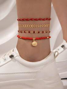 imoli 4 piezas Pulsera tobillera con concha & con diseño de diamante de imitación