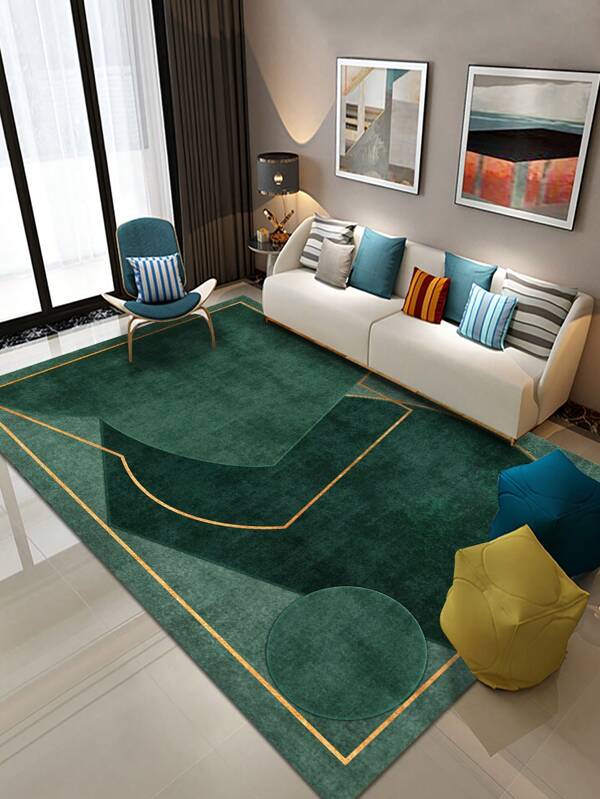 1 pieza de alfombra verde simple para sala de estar, alfombra rectangular de superficie de terciopelo corto de estilo simple de fibra de poliéster, suave, absorbente y antideslizante, adecuada para salas de estar, dormitorios, salas de estudio, oficinas, etc.