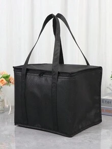 1pc, XL-Large Insulated Grocery Shopping Bags, Black, Reusable Bag,Thermal Zipper,Collapsible,Tote,Cooler,Food Transport Hot And Cold,Camping, Material Delivery Groceries - Black - View 2