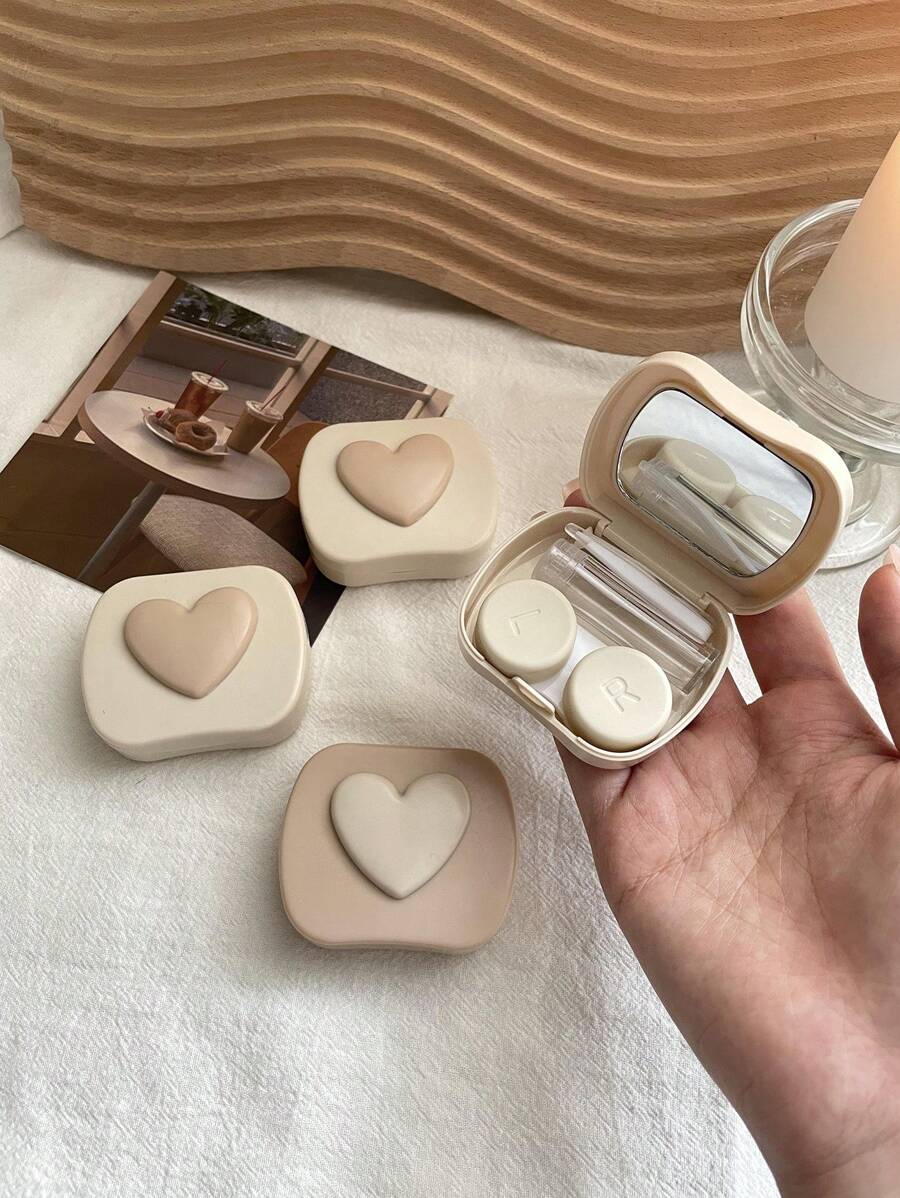 XIANG YU 1 件可爱迷你可爱眼睛隐形眼镜容器盒袋旅行套装心形方形隐形眼镜盒带镜子眼部隐形眼镜隐形眼镜彩色隐形眼镜万圣节