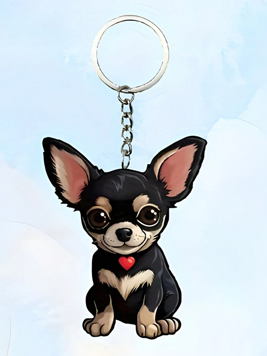 1个可爱卡通吉娃娃钥匙扣，2D亚克力动物钥匙扣，适用于包包、背包、汽车，宠物爱好者送给狗爸狗妈的汽车配件、包包挂饰、背包挂件，适合上学、哥特风、Y2K风格、圣诞节礼物创意，包包配件挂绳带证件夹，汽车配件包包挂饰，汽车配件，送给老师、朋友、姐妹的礼物 - 彩色 - 查看 1