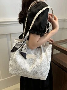 Tot Bag With A Flower Pattern With Silk Scarf - White - View 5