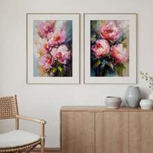 3 件套牡丹油画，粉色花卉壁画，粉色花卉，3 件套印刷品，印刷品壁画，花卉家居装饰，花卉艺术印刷品，墙壁装饰，无框 19.6x27.5 英寸 - 杏色 - 查看 4