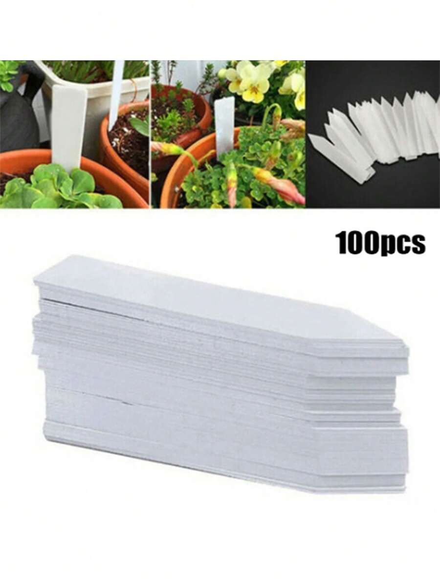 100pcs PVC Plastic Horticultural Flower Tag, Succulent Plant Label, Plastic Inserted Ground Tag, Plant Label - White - View 1